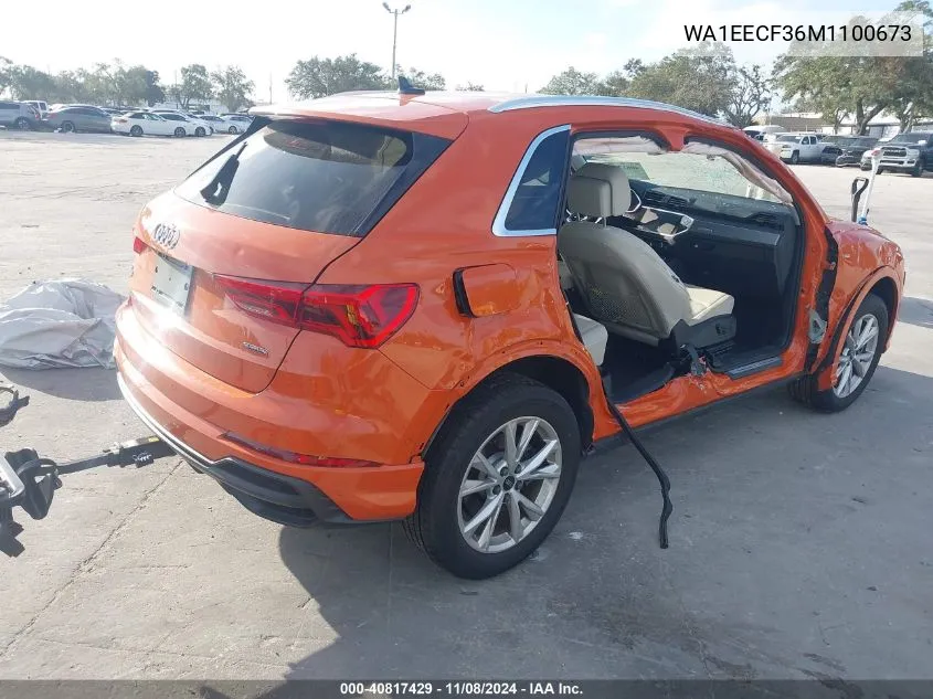 2021 Audi Q3 Premium Plus 45 Tfsi S Line Quattro Tiptronic VIN: WA1EECF36M1100673 Lot: 40817429