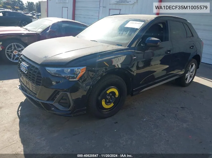 2021 Audi Q3 Premium 45 Tfsi S Line Quattro Tiptronic VIN: WA1DECF35M1005579 Lot: 40820547