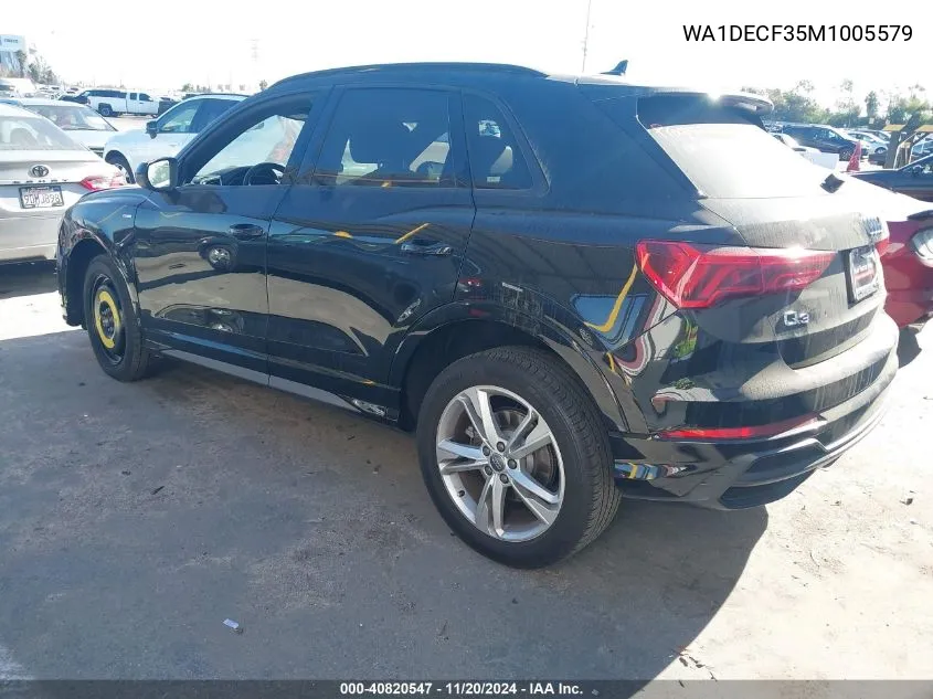 2021 Audi Q3 Premium 45 Tfsi S Line Quattro Tiptronic VIN: WA1DECF35M1005579 Lot: 40820547