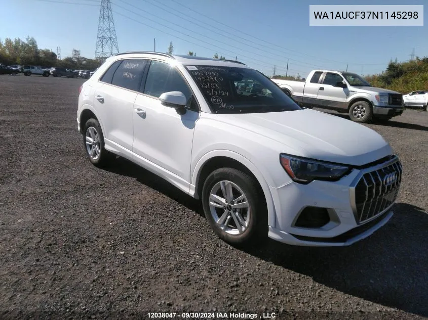 2022 Audi Q3 Premium 40 VIN: WA1AUCF37N1145298 Lot: 12038047