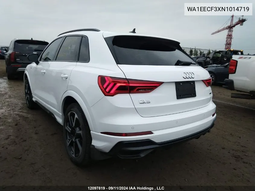 2022 Audi Q3 VIN: WA1EECF3XN1014719 Lot: 12097819