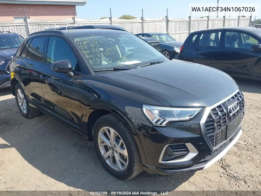 2022 Audi Q3 VIN: WA1AECF34N1067026 Lot: 12102189