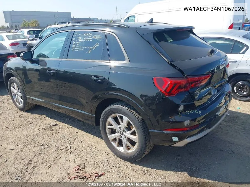 2022 Audi Q3 VIN: WA1AECF34N1067026 Lot: 12102189