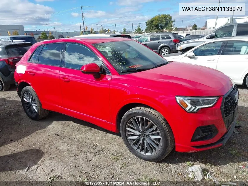 2022 Audi Q3 VIN: WA1AECF38N1133979 Lot: 12122905