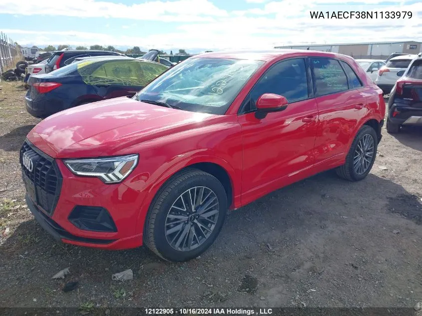 2022 Audi Q3 VIN: WA1AECF38N1133979 Lot: 12122905