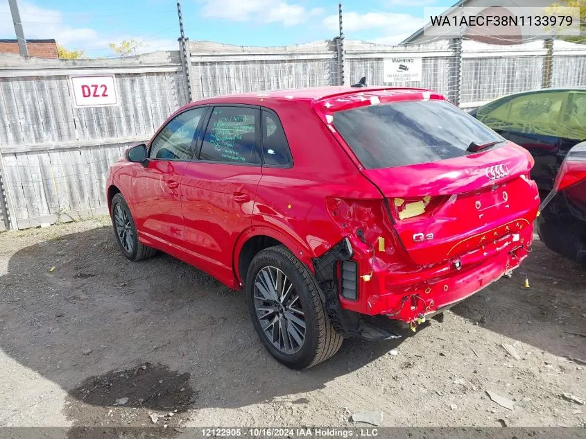 2022 Audi Q3 VIN: WA1AECF38N1133979 Lot: 12122905