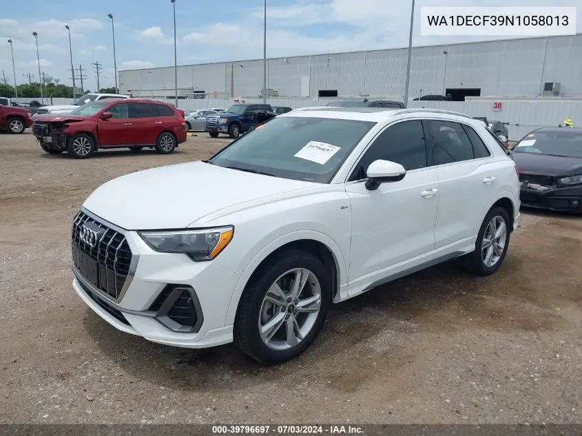 2022 Audi Q3 Premium 45 Tfsi S Line Quattro Tiptronic VIN: WA1DECF39N1058013 Lot: 39796697