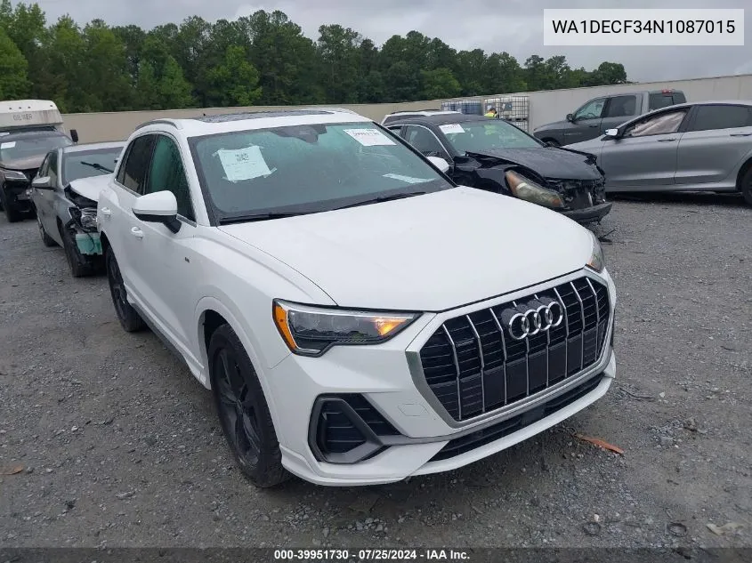 WA1DECF34N1087015 2022 Audi Q3 Premium 45 Tfsi S Line Quattro Tiptronic