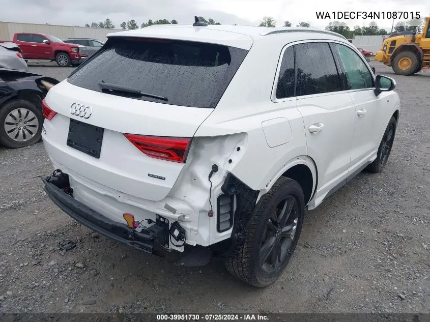 2022 Audi Q3 Premium 45 Tfsi S Line Quattro Tiptronic VIN: WA1DECF34N1087015 Lot: 39951730