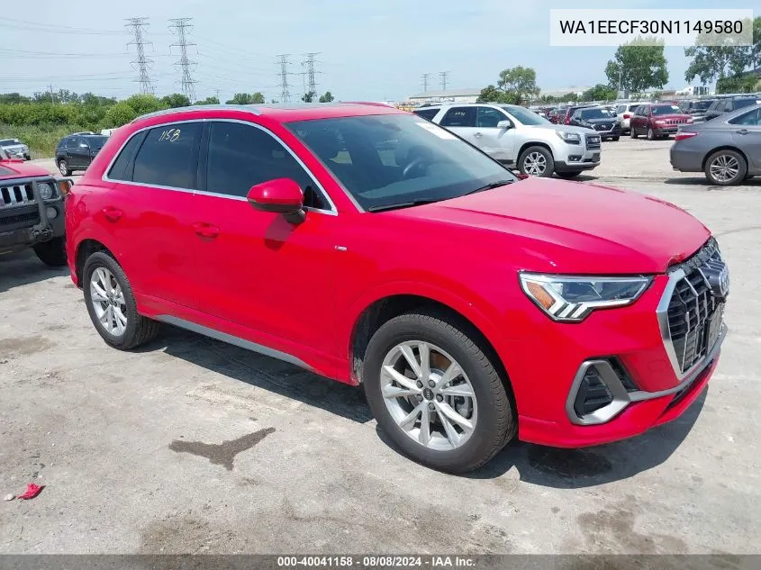 2022 Audi Q3 Premium Plus 45 Tfsi S Line Quattro Tiptronic VIN: WA1EECF30N1149580 Lot: 40041158