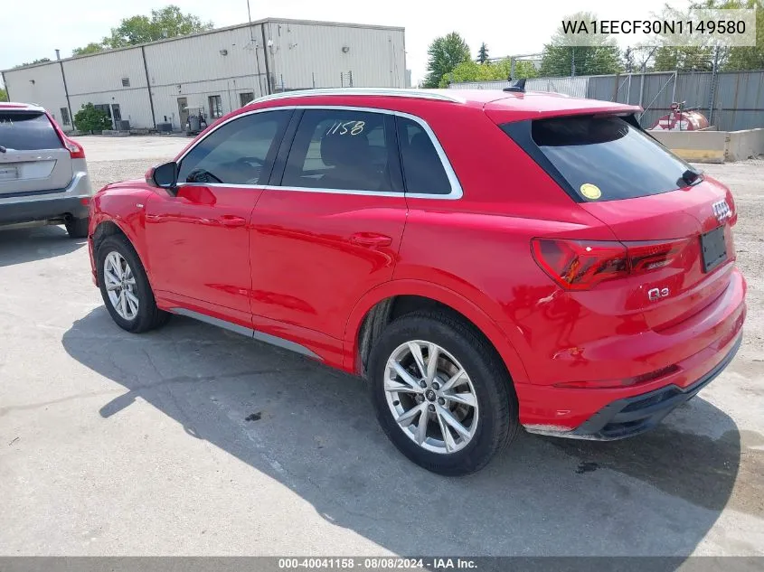 2022 Audi Q3 Premium Plus 45 Tfsi S Line Quattro Tiptronic VIN: WA1EECF30N1149580 Lot: 40041158