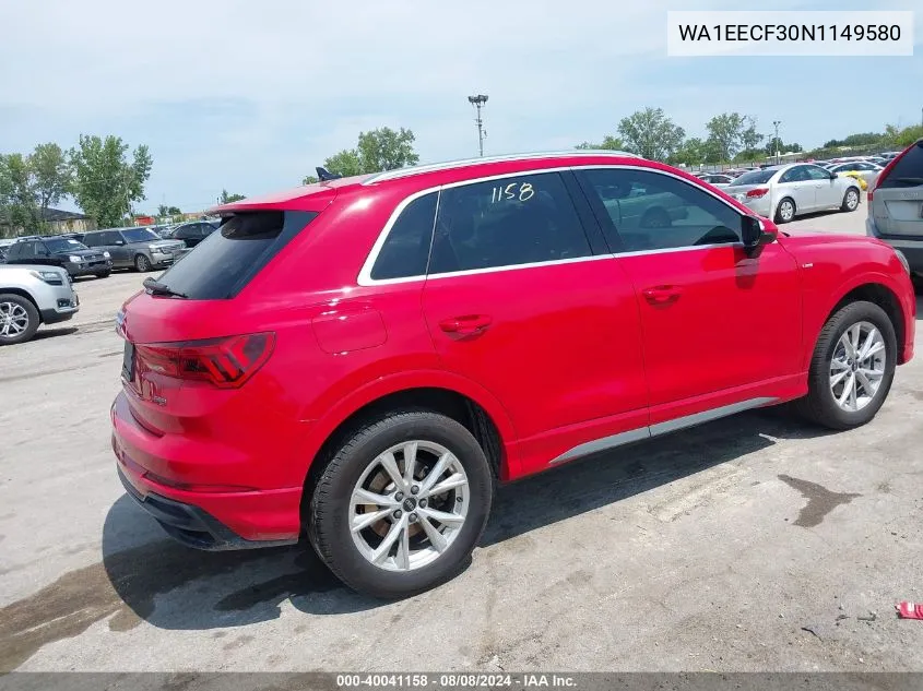 2022 Audi Q3 Premium Plus 45 Tfsi S Line Quattro Tiptronic VIN: WA1EECF30N1149580 Lot: 40041158