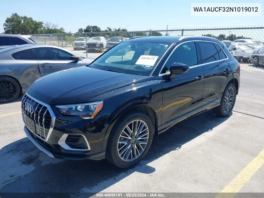 WA1AUCF32N1019012 2022 Audi Q3 Premium 40 Tfsi Quattro Tiptronic