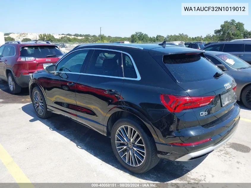 2022 Audi Q3 Premium 40 Tfsi Quattro Tiptronic VIN: WA1AUCF32N1019012 Lot: 40058151