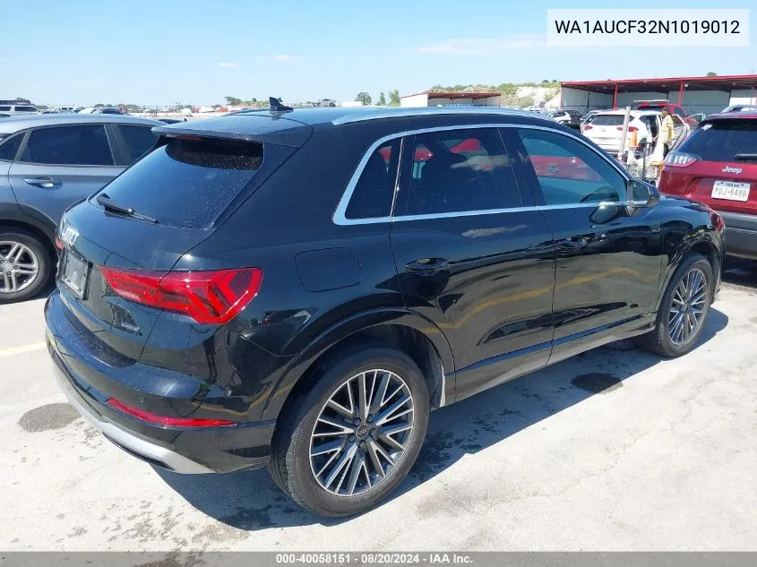 2022 Audi Q3 Premium 40 Tfsi Quattro Tiptronic VIN: WA1AUCF32N1019012 Lot: 40058151