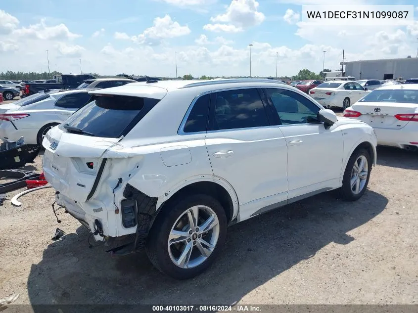 2022 Audi Q3 Premium 45 Tfsi S Line Quattro Tiptronic VIN: WA1DECF31N1099087 Lot: 40103017