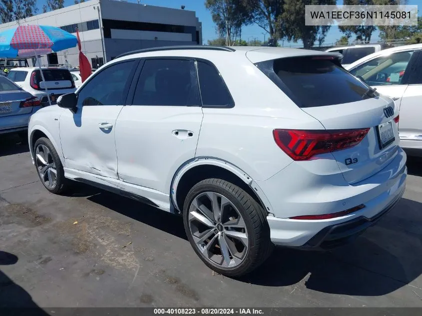 WA1EECF36N1145081 2022 Audi Q3 Premium Plus 45 Tfsi S Line Quattro Tiptronic