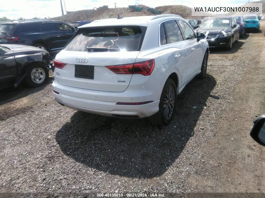 2022 Audi Q3 Premium 40 VIN: WA1AUCF30N1007988 Lot: 40135013