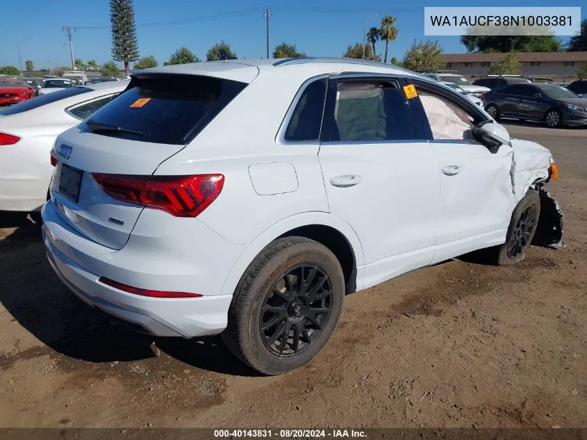 2022 Audi Q3 Premium 40 VIN: WA1AUCF38N1003381 Lot: 40143831