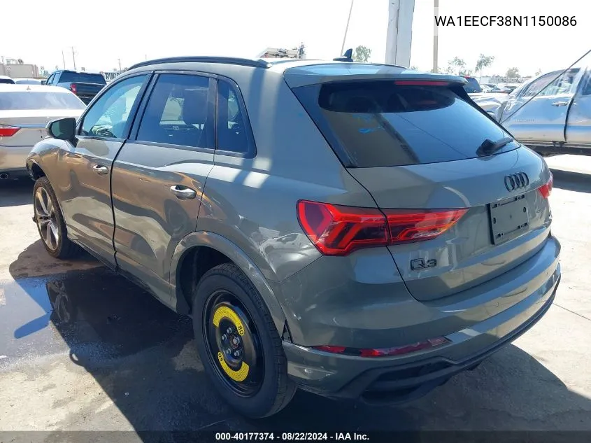 2022 Audi Q3 Premium Plus 45 Tfsi S Line Quattro Tiptronic VIN: WA1EECF38N1150086 Lot: 40177374