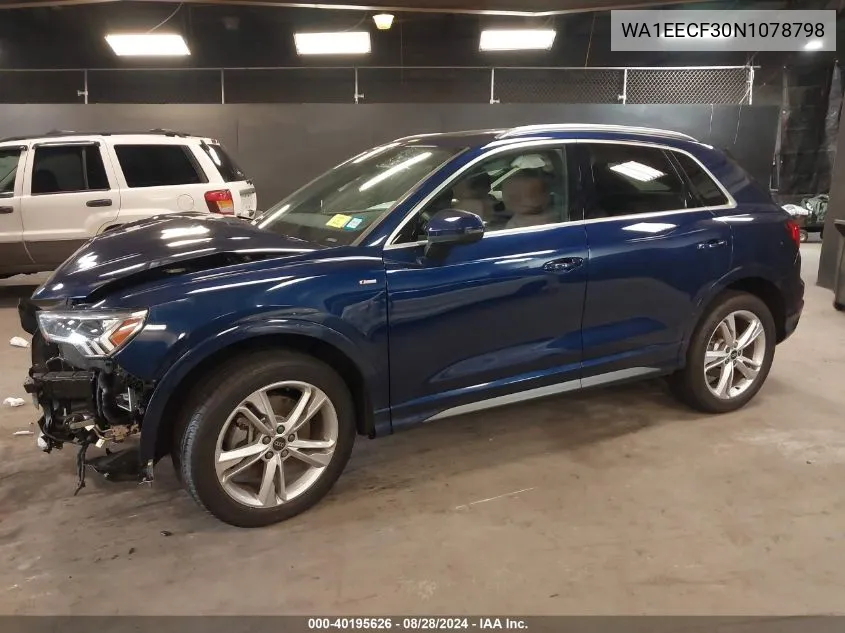 2022 Audi Q3 Premium Plus 45 Tfsi S Line Quattro Tiptronic VIN: WA1EECF30N1078798 Lot: 40195626