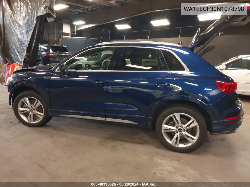 2022 Audi Q3 Premium Plus 45 Tfsi S Line Quattro Tiptronic VIN: WA1EECF30N1078798 Lot: 40195626