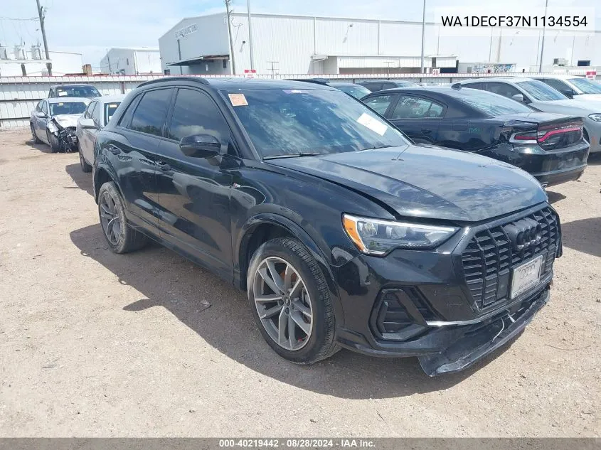 2022 Audi Q3 Premium 45 Tfsi S Line Quattro Tiptronic VIN: WA1DECF37N1134554 Lot: 40219442