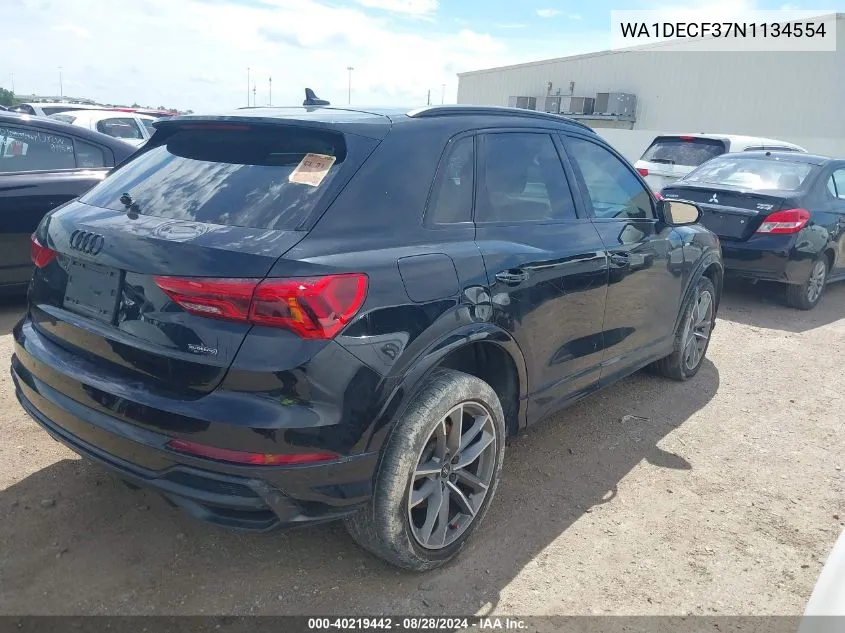 2022 Audi Q3 Premium 45 Tfsi S Line Quattro Tiptronic VIN: WA1DECF37N1134554 Lot: 40219442