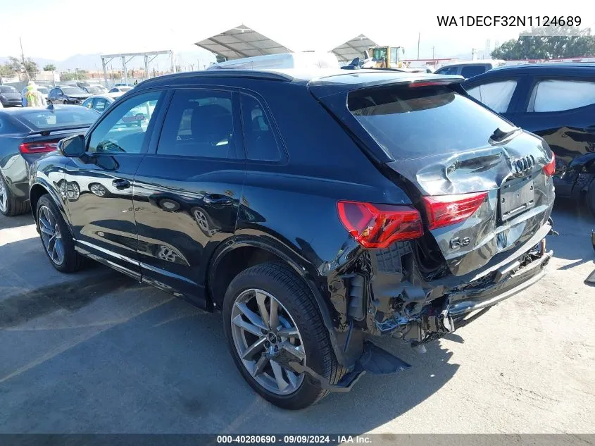 2022 Audi Q3 Premium 45 Tfsi S Line Quattro Tiptronic VIN: WA1DECF32N1124689 Lot: 40280690