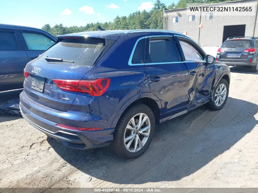 2022 Audi Q3 Premium Plus 45 Tfsi S Line Quattro Tiptronic VIN: WA1EECF32N1142565 Lot: 40299748