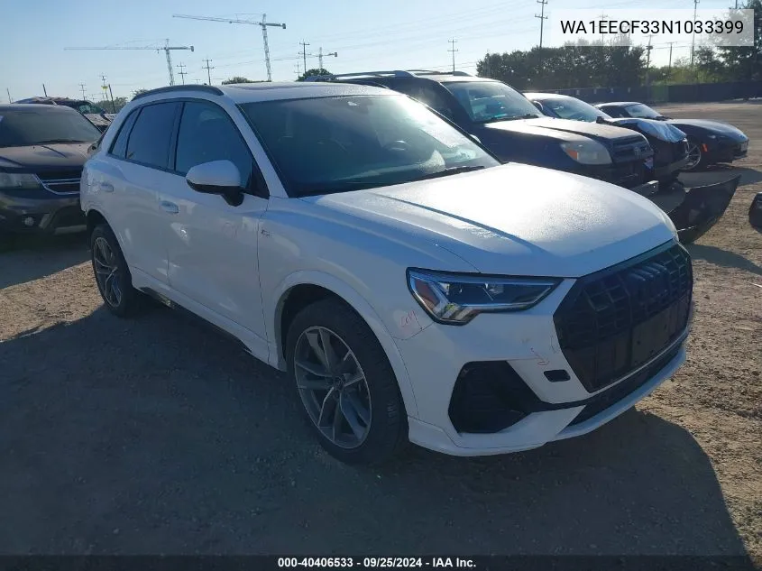 2022 Audi Q3 Premium Plus 45 Tfsi S Line Quattro Tiptronic VIN: WA1EECF33N1033399 Lot: 40406533