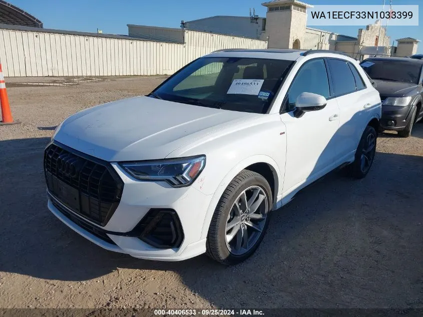 2022 Audi Q3 Premium Plus 45 Tfsi S Line Quattro Tiptronic VIN: WA1EECF33N1033399 Lot: 40406533