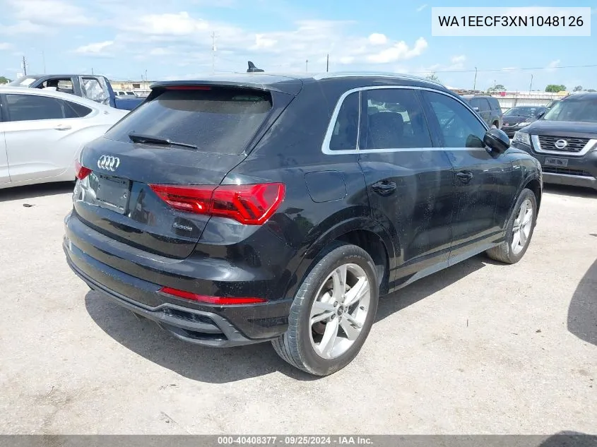 2022 Audi Q3 Premium Plus 45 Tfsi S Line Quattro Tiptronic VIN: WA1EECF3XN1048126 Lot: 40408377