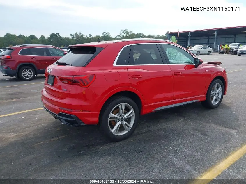 2022 Audi Q3 Premium Plus 45 Tfsi S Line Quattro Tiptronic VIN: WA1EECF3XN1150171 Lot: 40487139