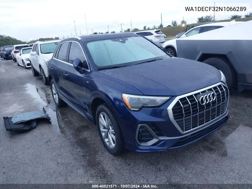 2022 Audi Q3 Premium S Line 45 VIN: WA1DECF32N1066289 Lot: 40521571