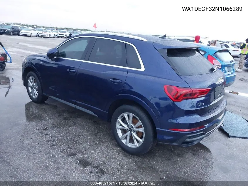 2022 Audi Q3 Premium S Line 45 VIN: WA1DECF32N1066289 Lot: 40521571