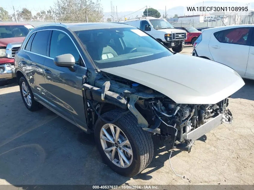 2022 Audi Q3 Premium Plus 45 Tfsi S Line Quattro Tiptronic VIN: WA1EECF30N1108995 Lot: 40537637