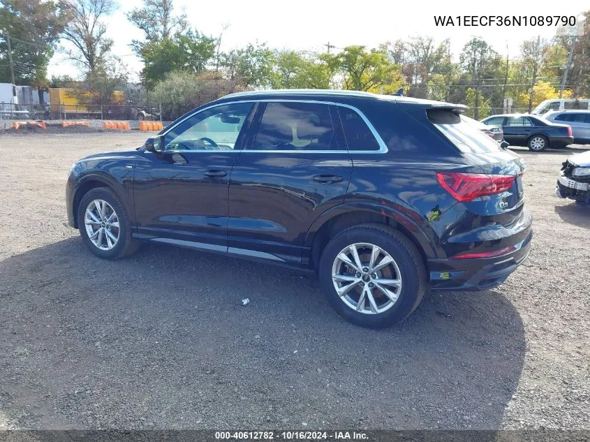 2022 Audi Q3 Premium Plus 45 Tfsi S Line Quattro Tiptronic VIN: WA1EECF36N1089790 Lot: 40612782