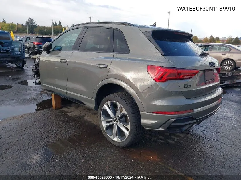 2022 Audi Q3 Premium Plus 45 Tfsi S Line Quattro Tiptronic VIN: WA1EECF30N1139910 Lot: 40629605