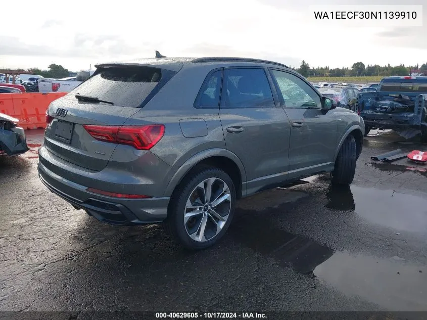 2022 Audi Q3 Premium Plus 45 Tfsi S Line Quattro Tiptronic VIN: WA1EECF30N1139910 Lot: 40629605