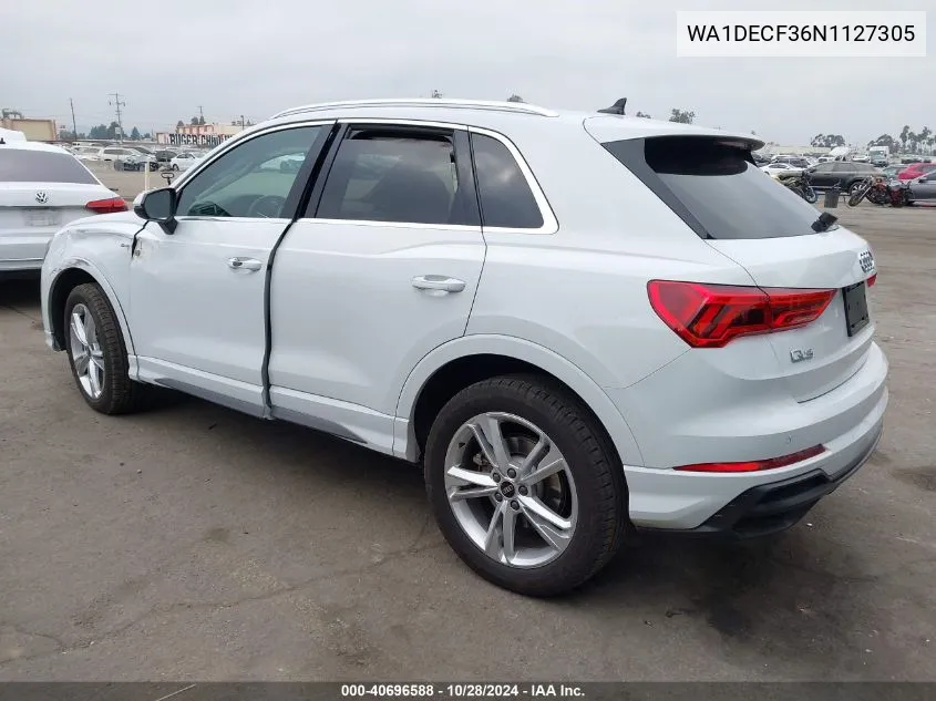 2022 Audi Q3 Premium S Line 45 VIN: WA1DECF36N1127305 Lot: 40696588