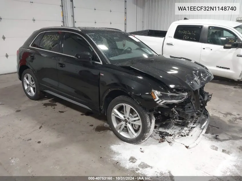 2022 Audi Q3 Premium Plus 45 Tfsi S Line Quattro Tiptronic VIN: WA1EECF32N1148740 Lot: 40753160