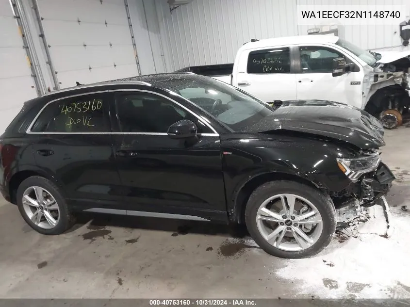 2022 Audi Q3 Premium Plus 45 Tfsi S Line Quattro Tiptronic VIN: WA1EECF32N1148740 Lot: 40753160