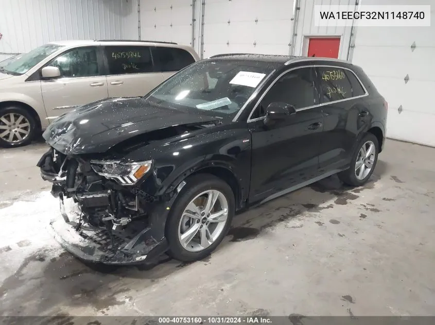 2022 Audi Q3 Premium Plus 45 Tfsi S Line Quattro Tiptronic VIN: WA1EECF32N1148740 Lot: 40753160