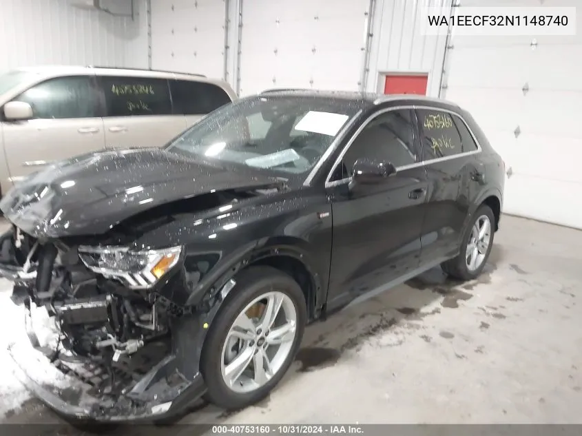 2022 Audi Q3 Premium Plus 45 Tfsi S Line Quattro Tiptronic VIN: WA1EECF32N1148740 Lot: 40753160