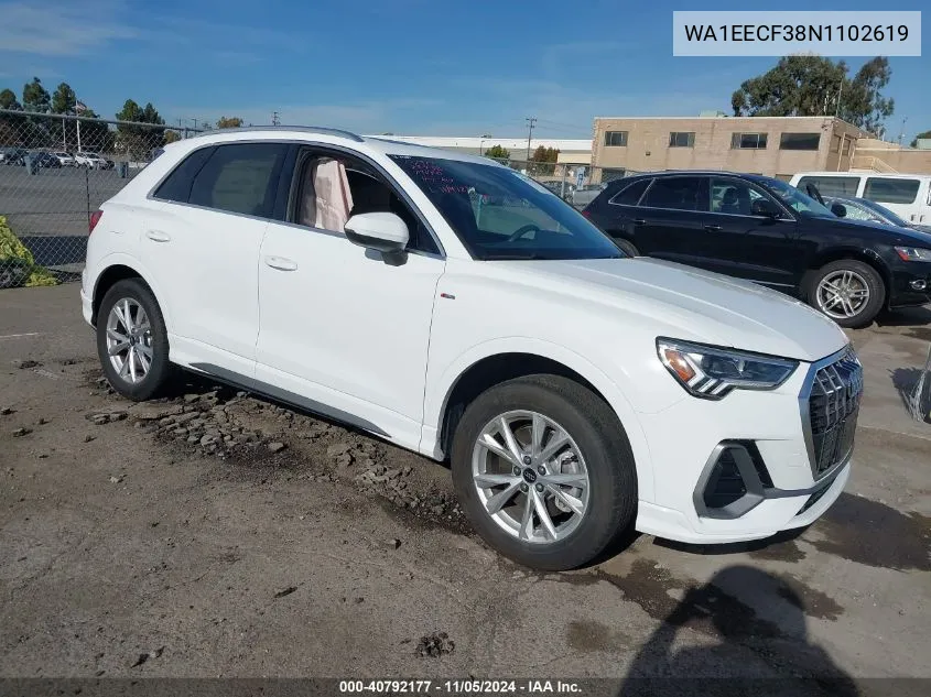 2022 Audi Q3 Premium Plus 45 Tfsi S Line Quattro Tiptronic VIN: WA1EECF38N1102619 Lot: 40792177