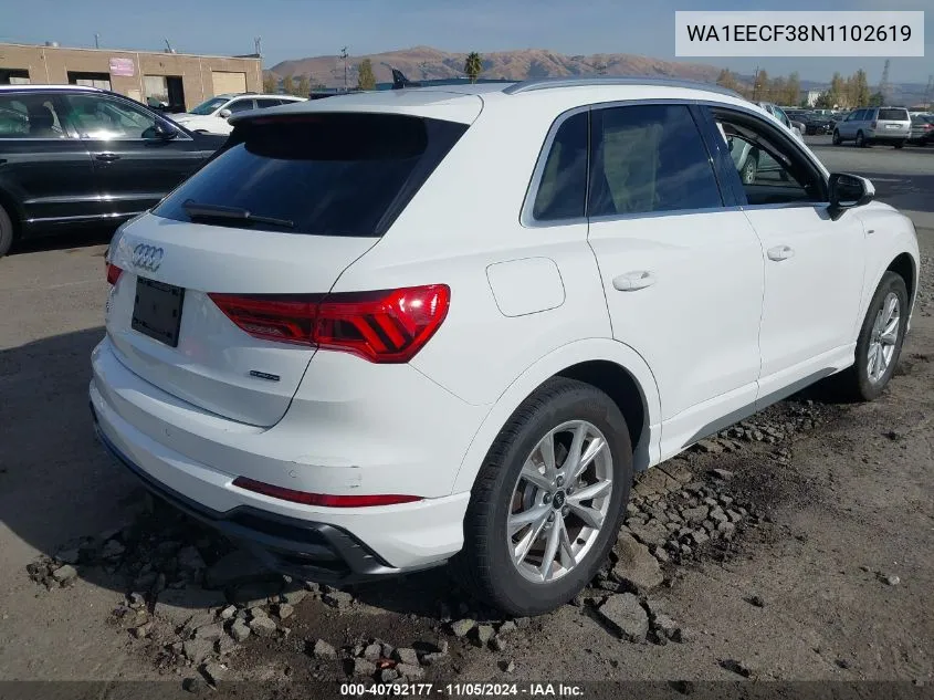 2022 Audi Q3 Premium Plus 45 Tfsi S Line Quattro Tiptronic VIN: WA1EECF38N1102619 Lot: 40792177