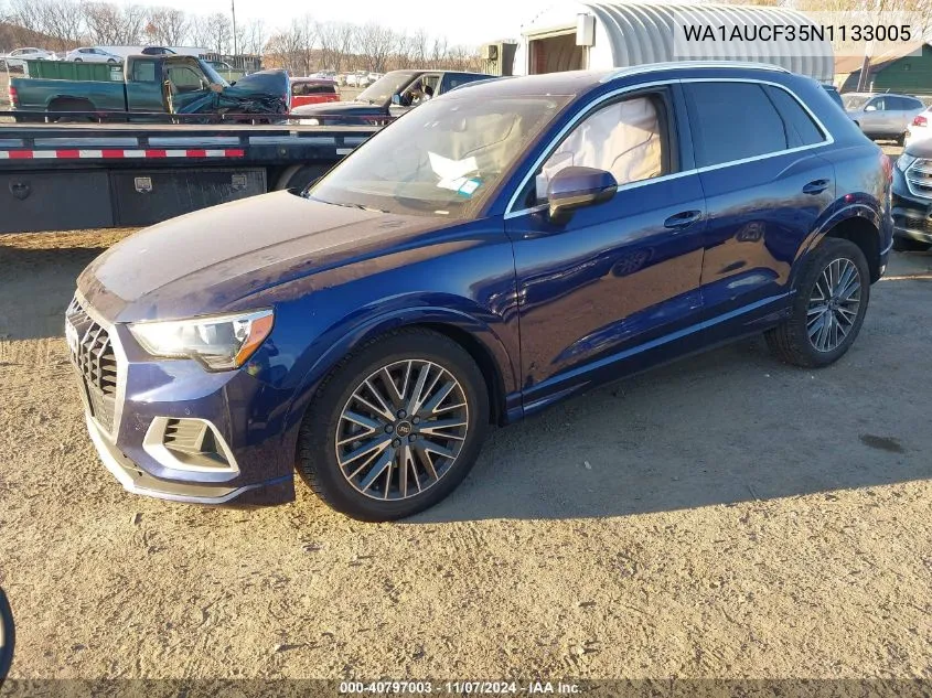 2022 Audi Q3 Premium 40 Tfsi Quattro Tiptronic VIN: WA1AUCF35N1133005 Lot: 40797003