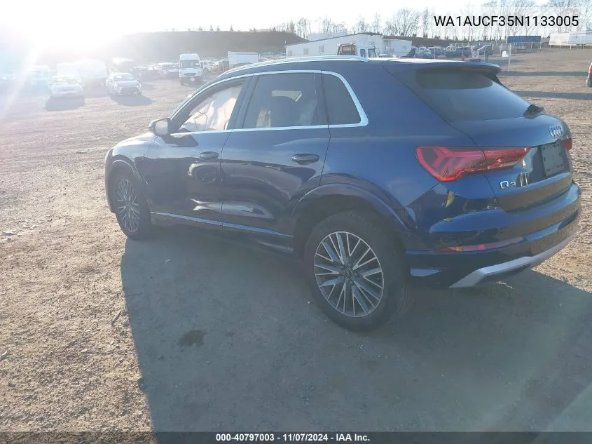 2022 Audi Q3 Premium 40 Tfsi Quattro Tiptronic VIN: WA1AUCF35N1133005 Lot: 40797003