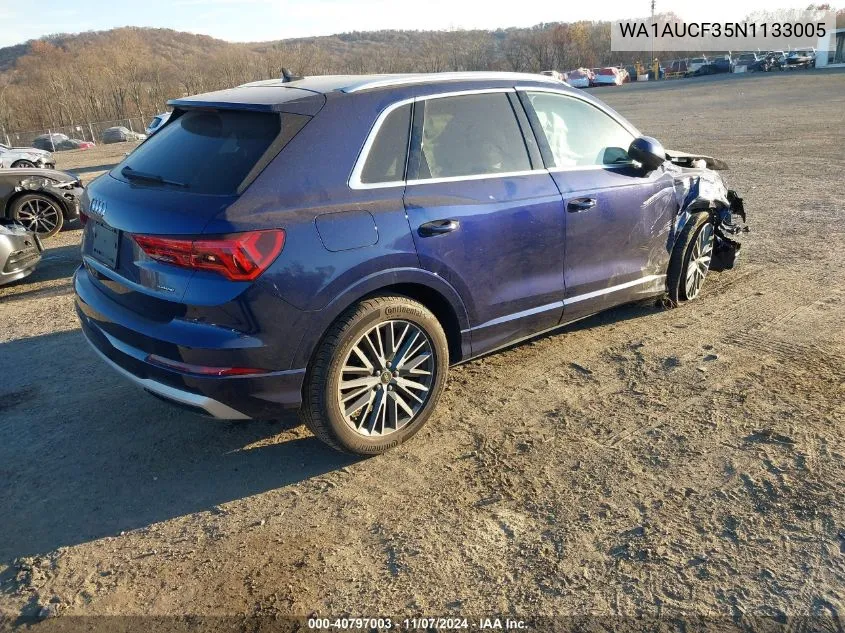 2022 Audi Q3 Premium 40 Tfsi Quattro Tiptronic VIN: WA1AUCF35N1133005 Lot: 40797003